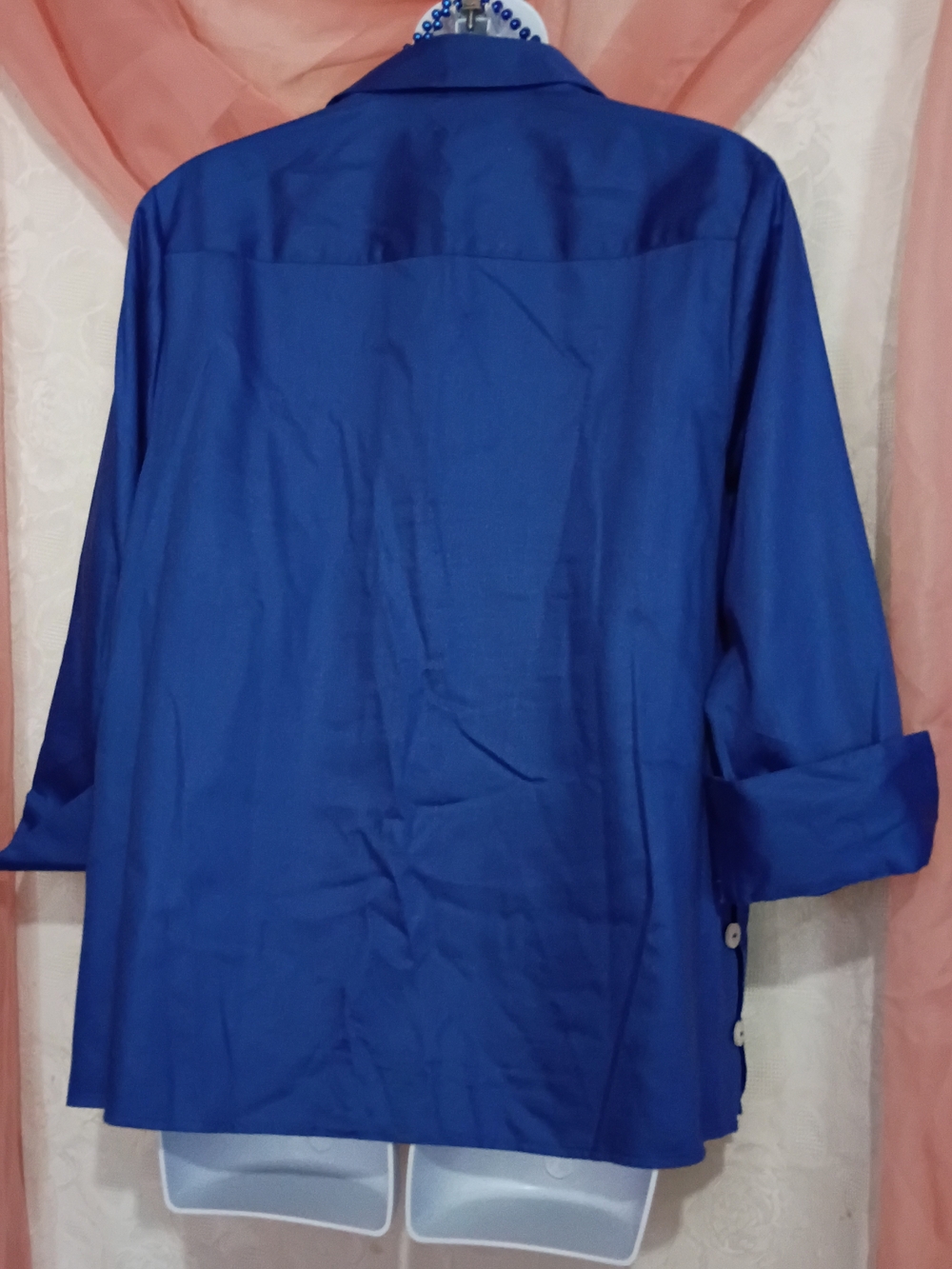 Foxcroft Ladies Royal Blue Button-Detail Tie-Front Shirt Sz M - Picture 5 of 8